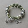 Green gemstones with pearls and pewter rondelles and chalice charm for a First Communion
