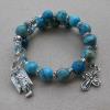 Aqua crazy lace agate with pewter rondelles, crucifix, and angel charm