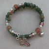 Green moss agate with pink unakite and Swarovski pearls and crystals.