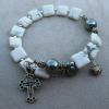 Square white howlite with pewter Czech glass Paters and pewter cross and heart charm.