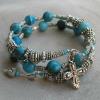 Gallery Two - Image #7 - Blue crazy lace agate Aves, turquoise Swarovski crystals, with pewter rondelles, cross, and heart charm